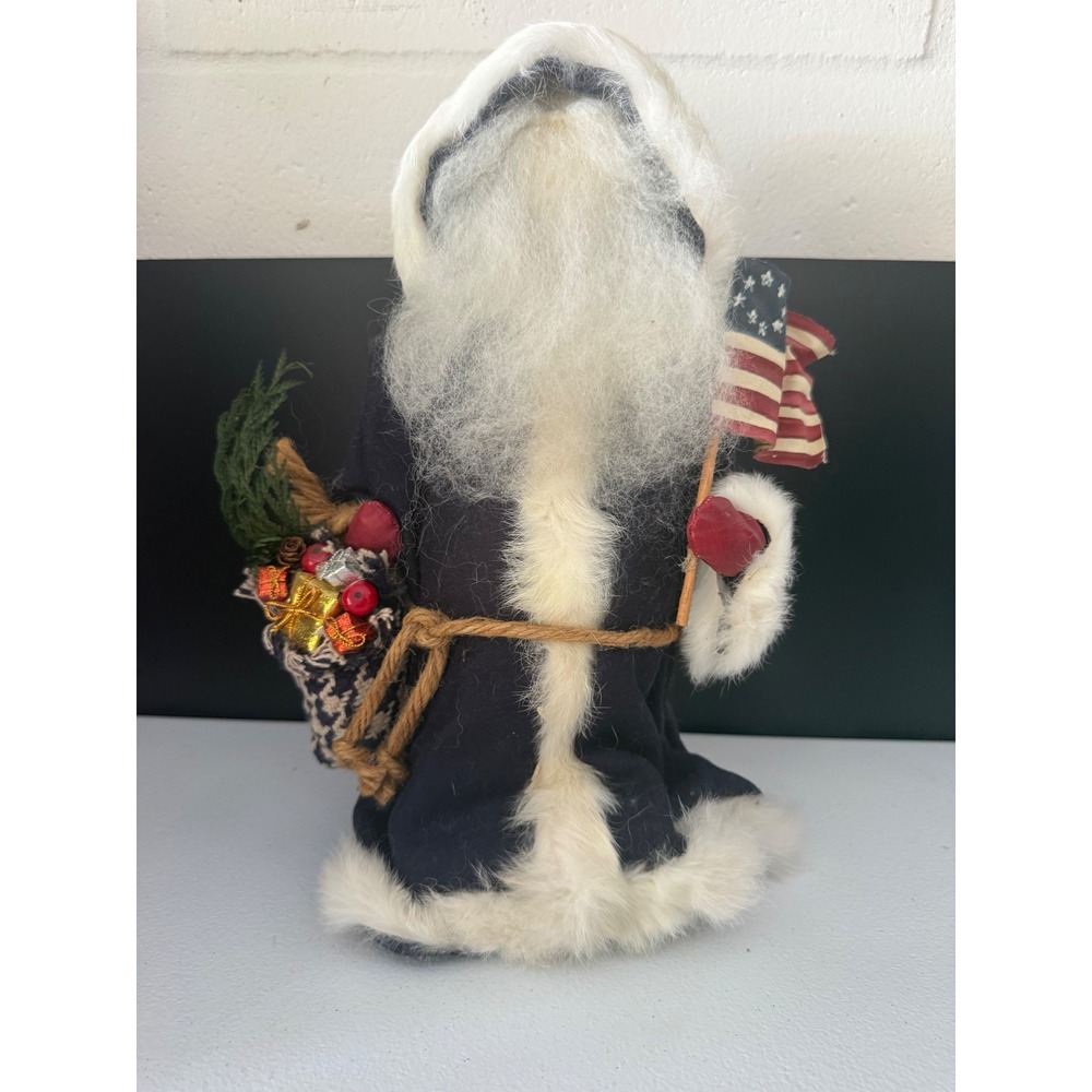 Vintage 1989 Signed Holly Folk Art Santa Claus Navy Blue Americana 12" Figure